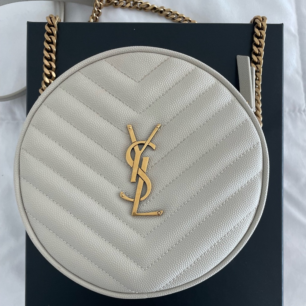 YSL Round Crossbody in Soft Cream